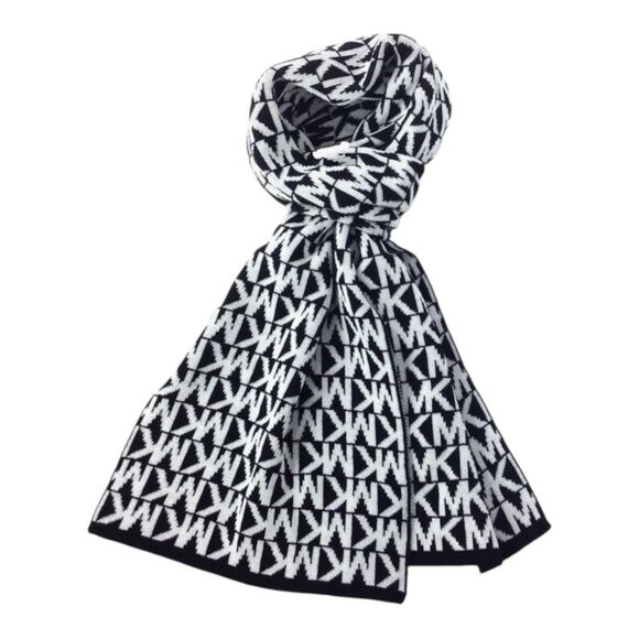 MICHAEL Michael Kors Black and White MK Knit Scarf - Picture 1 of 7